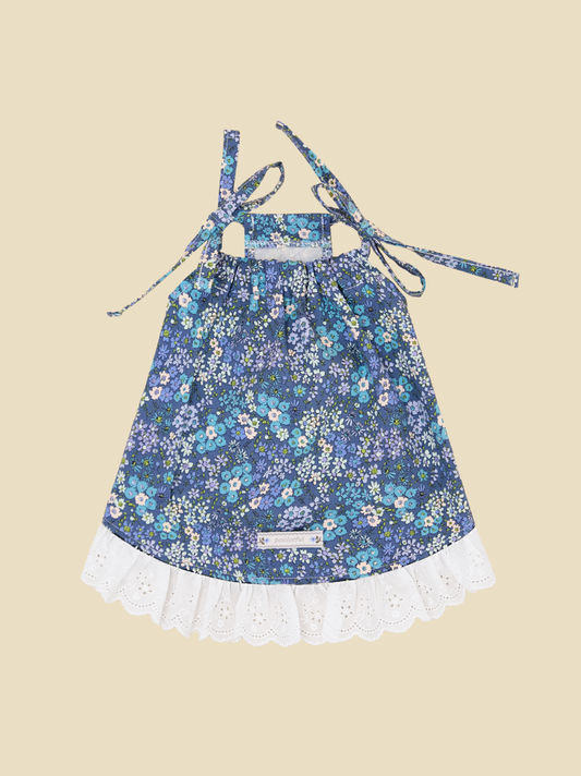 Blue floral tie-strap dog dress made of KOKKA 100% cotton