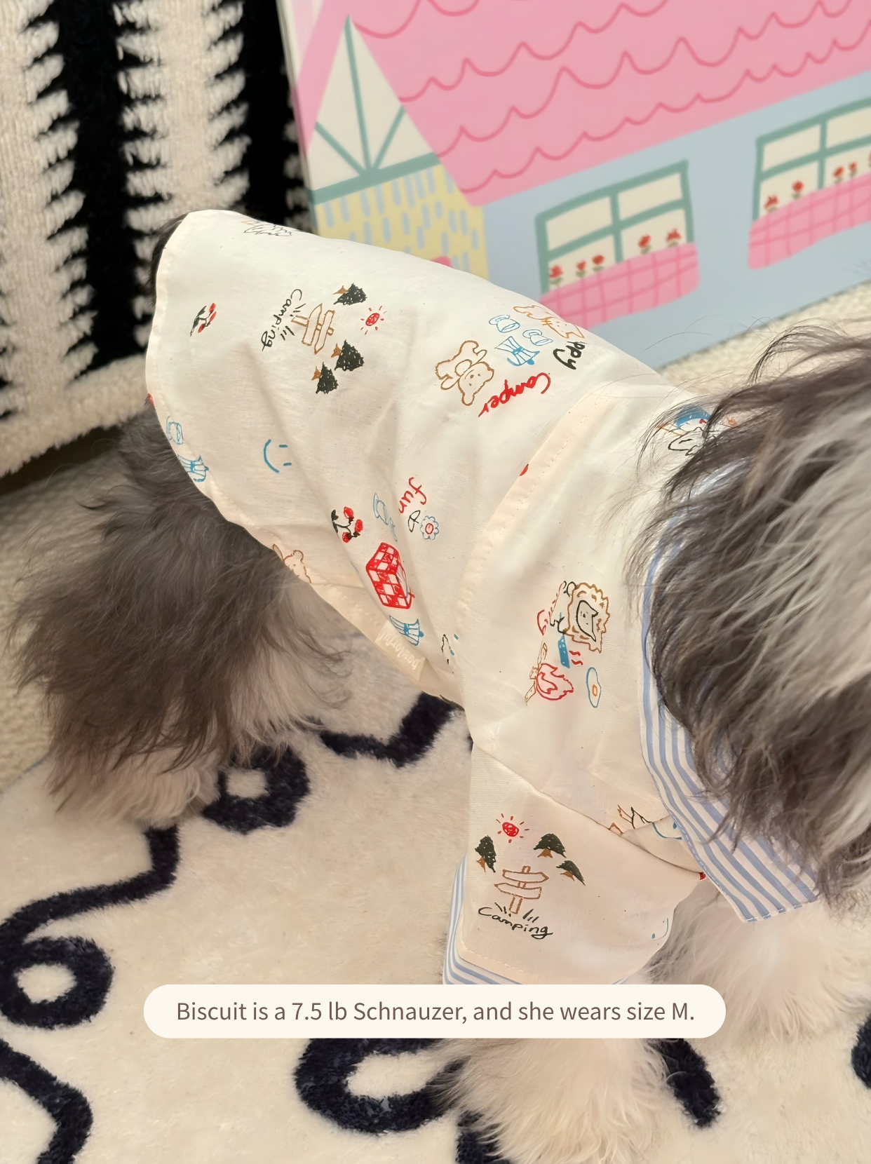 Schnauzer wearing animal camping shirt outdoor pet outfit cozy fit