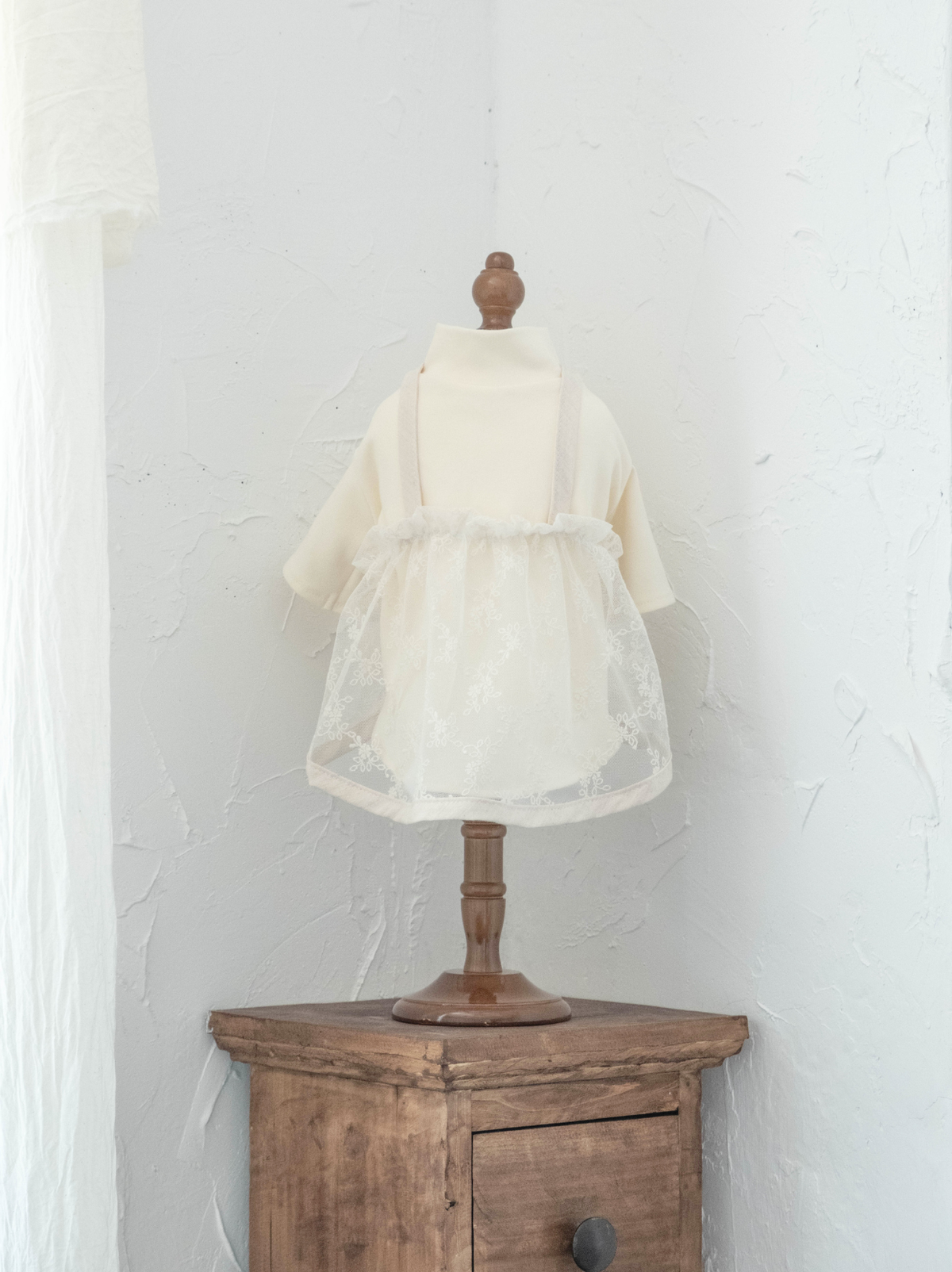 Pawlorful Anniversary Lace Set displayed on a dog clothing mannequin