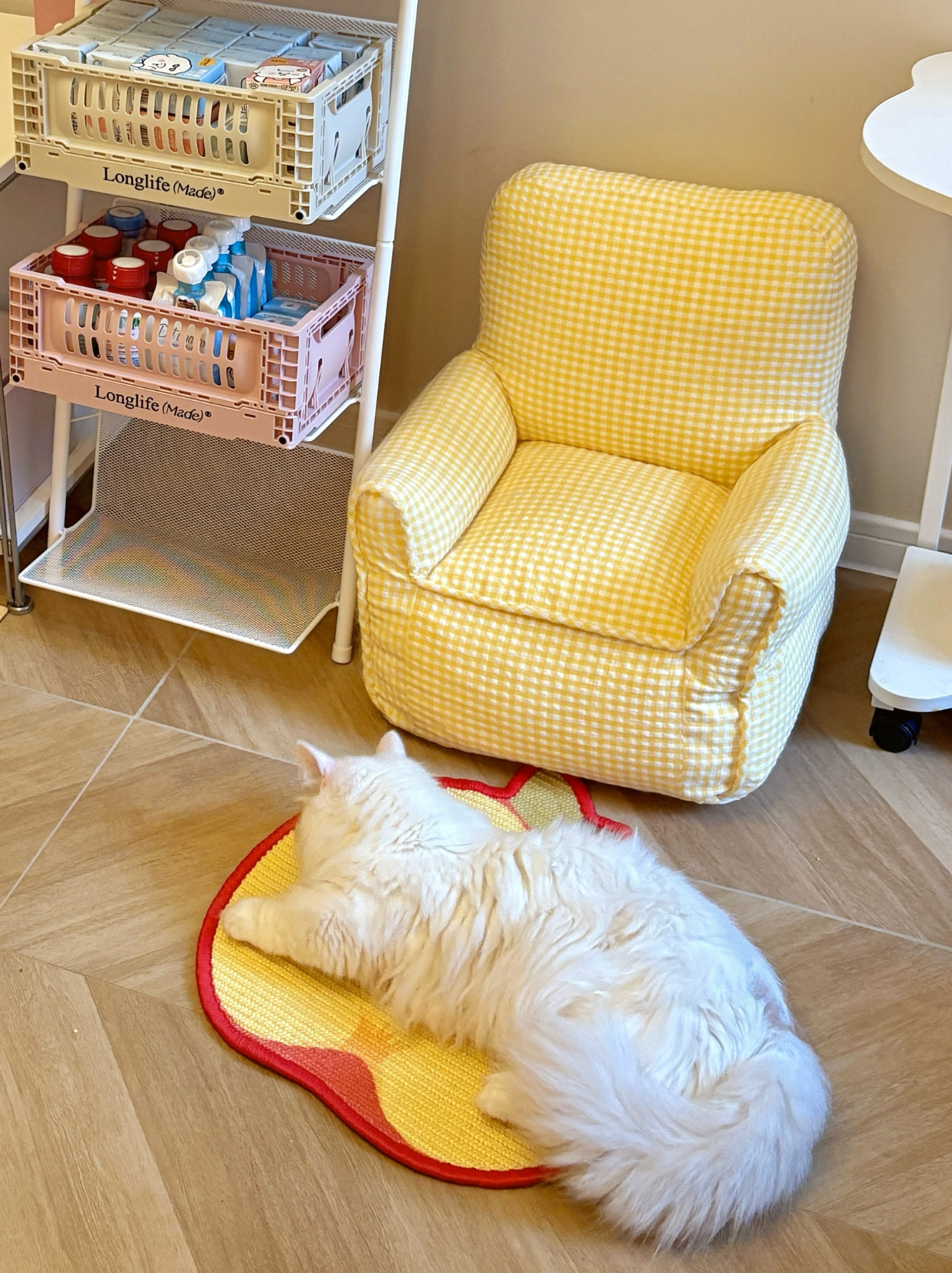 Cute cat playing on Pawlorful apple sisal scratch mat