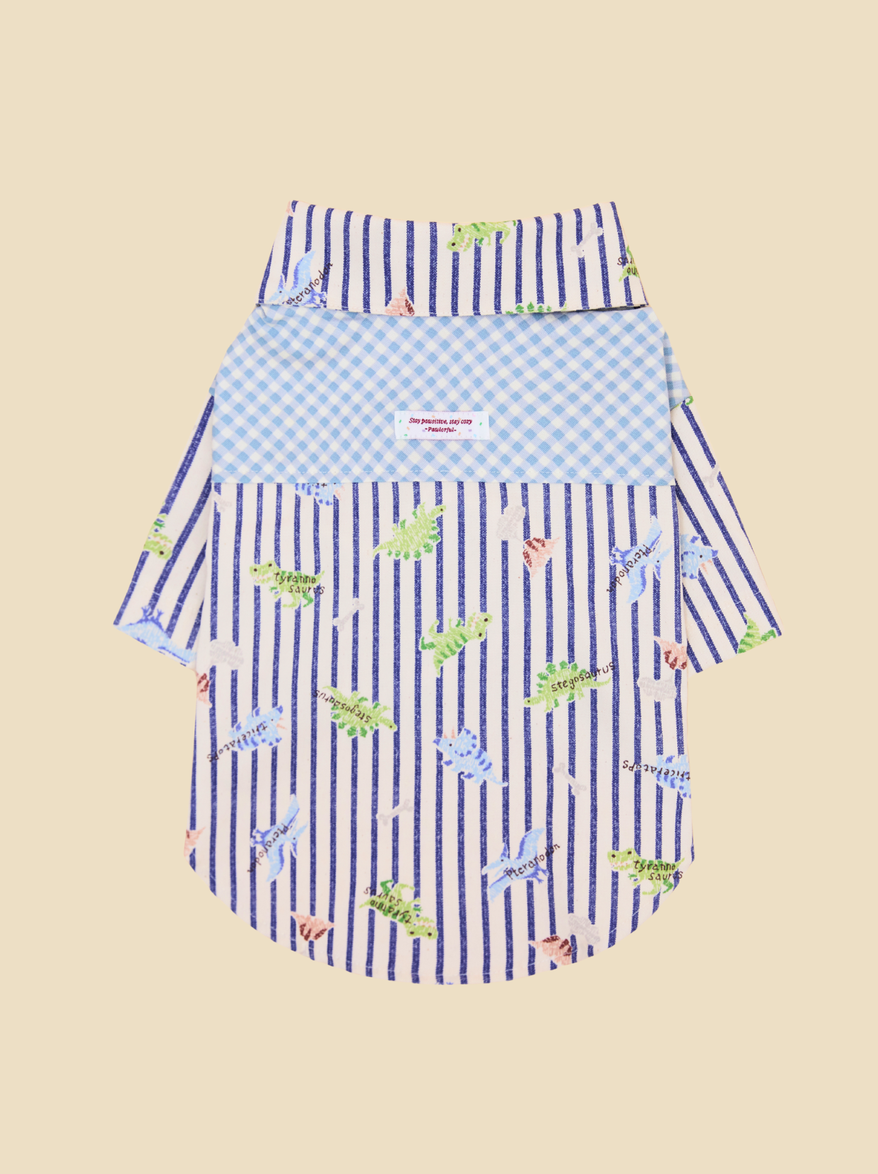 Striped little dinosaur dog shirt made from KOKKA 100% cotton