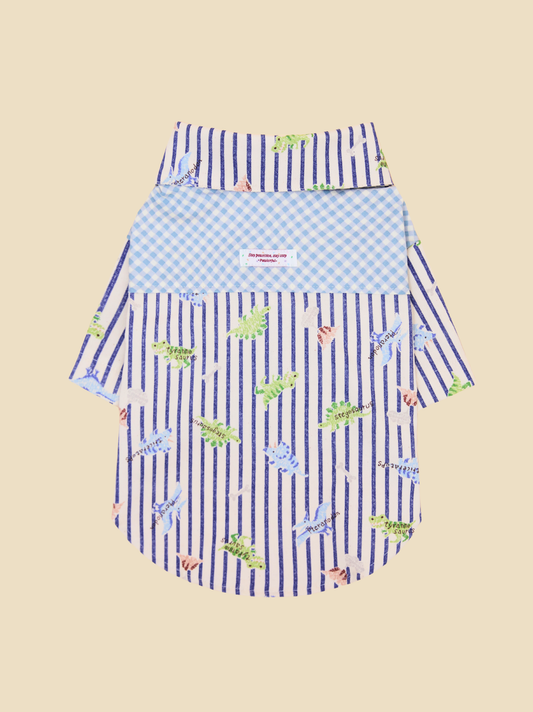 Striped little dinosaur dog shirt made from KOKKA 100% cotton
